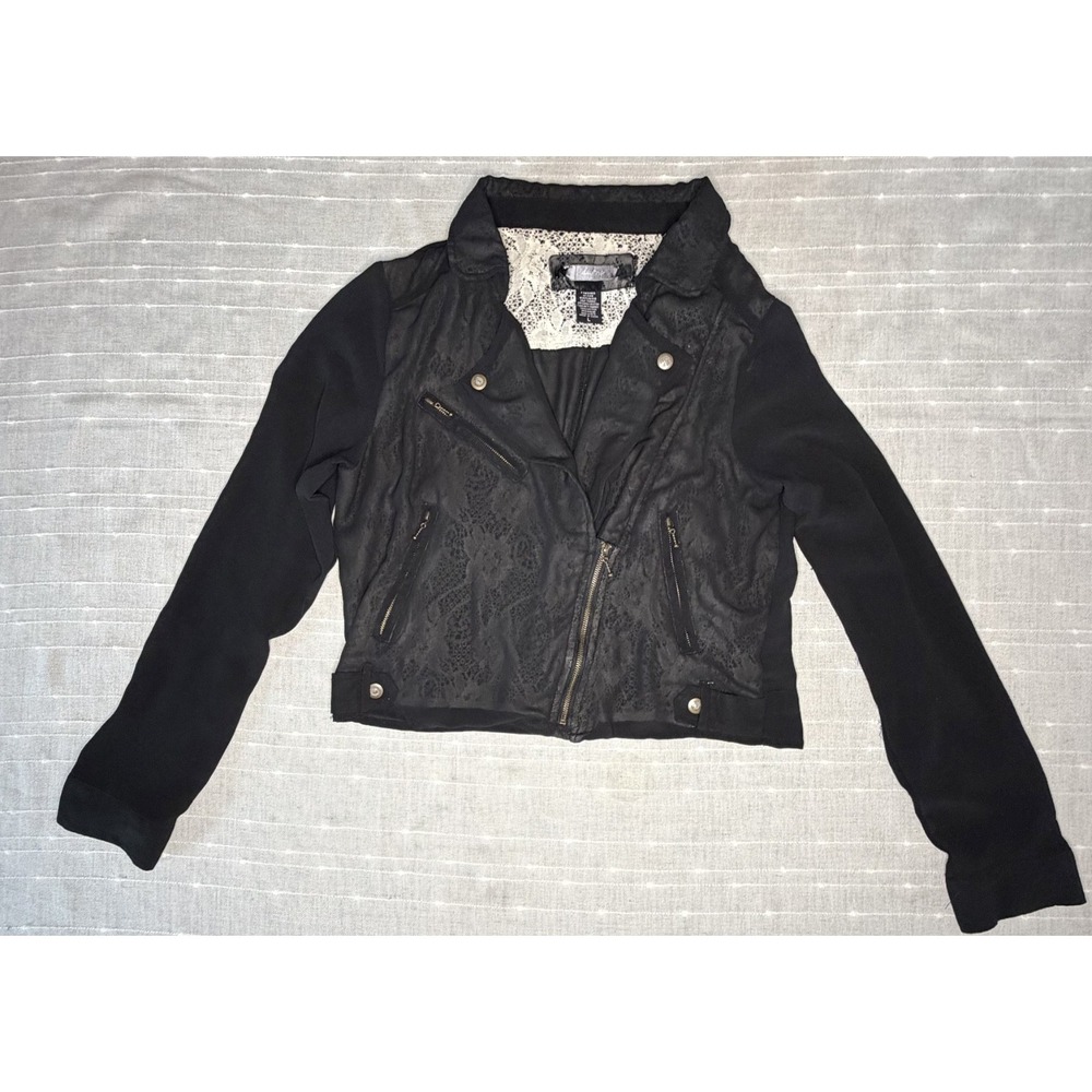 Daytrip Black Sheer and Lace Jacket with Zip Pockets Large